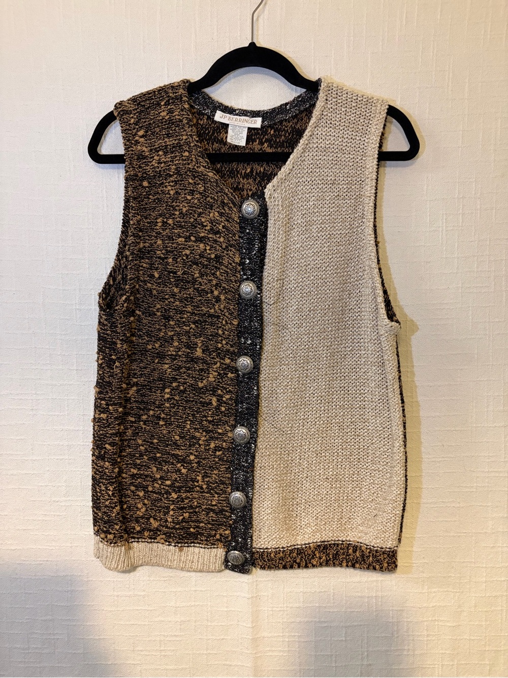 JP Berringer Women's Colorblock V-Neck Button Front Knit Sweater Vest M